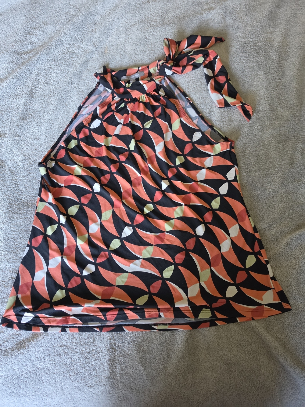 NY Collection Coral, Black, White & Pale Green Geometric Halter Skirt